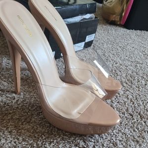 PrettyLittleThing Nude Platform Mules